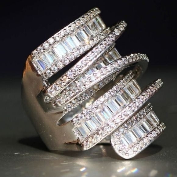 NEW Elegant Spiral Design Silver White Sapphire Natural Stone Ring - Picture 5 of 15